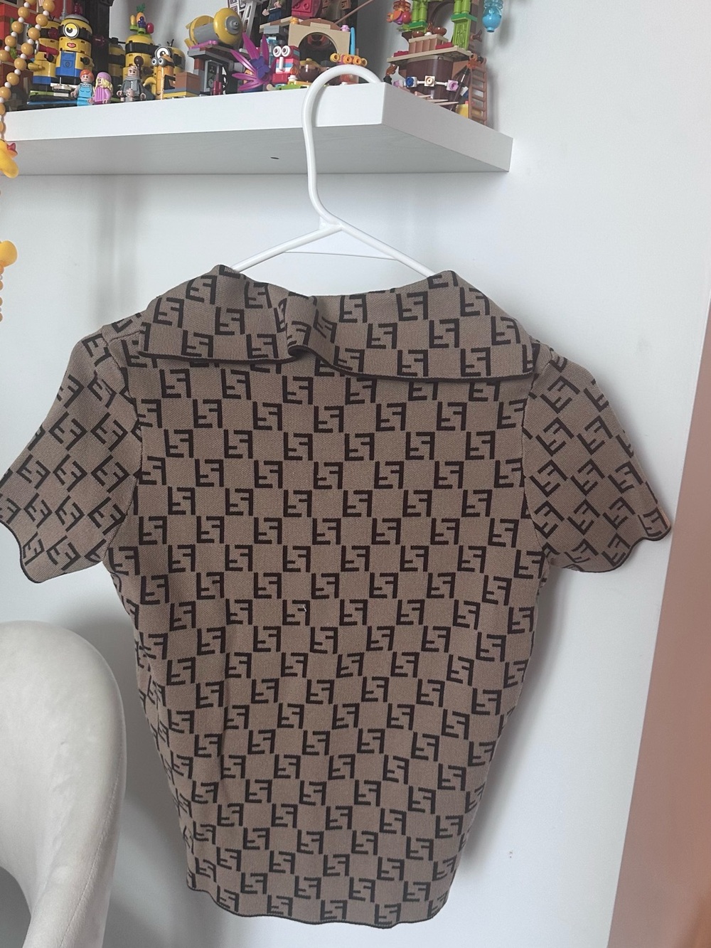 Vintage Fendi Brown Monogram Knit Polo with Contrast Trim - Picture 3 of 4
